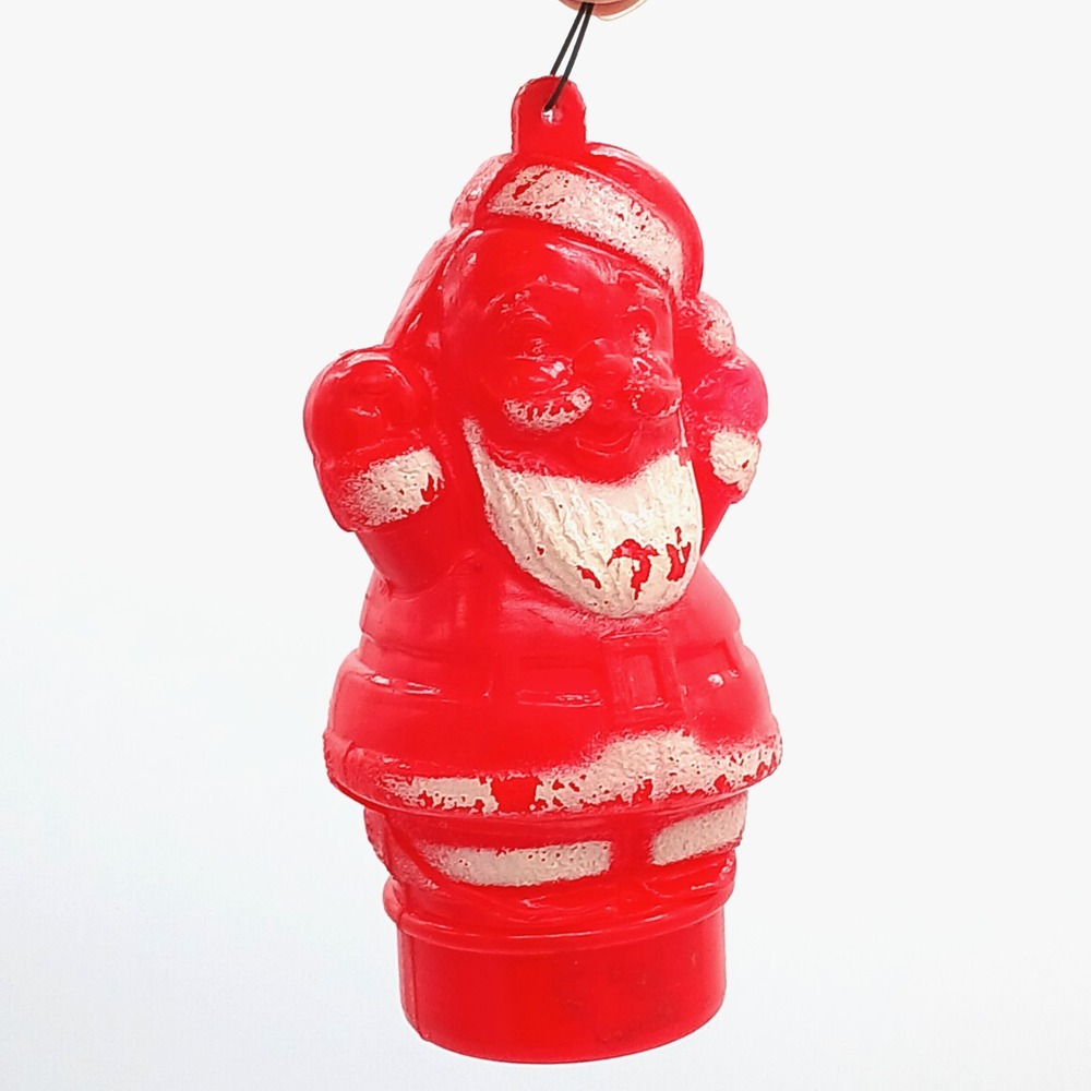 Vintage Celluloid Santa Coin Bank Ornament, Red, 4 1/2"